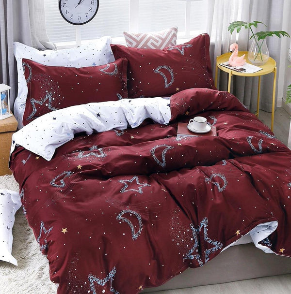 Lenjerii 1+1 Gratis Bumbac Satinat Pucioasa Rosu Inchis Stelute L414