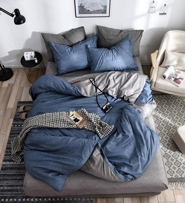 Lenjerii 1+1 Gratis Bumbac Satinat Pucioasa Albastre Gri Uni L587