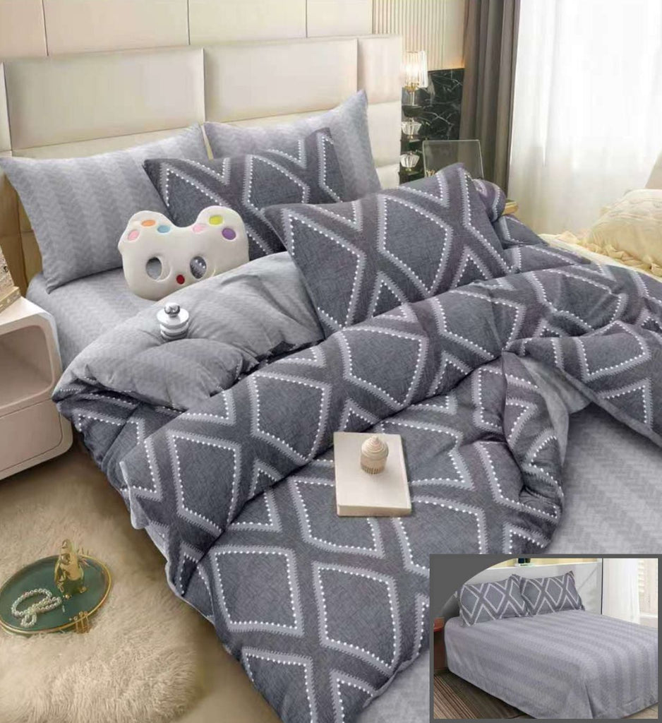 Lenjerii 1+1 Gratis Bumbac Satinat Pucioasa Gri Geometric L745