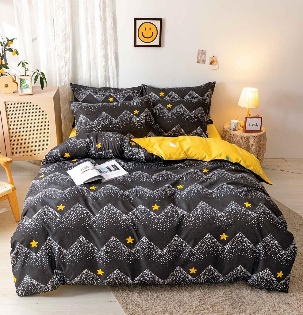 Lenjerii 1+1 Gratis Bumbac Satinat Pucioasa Negre Galbene Zig Zag L668