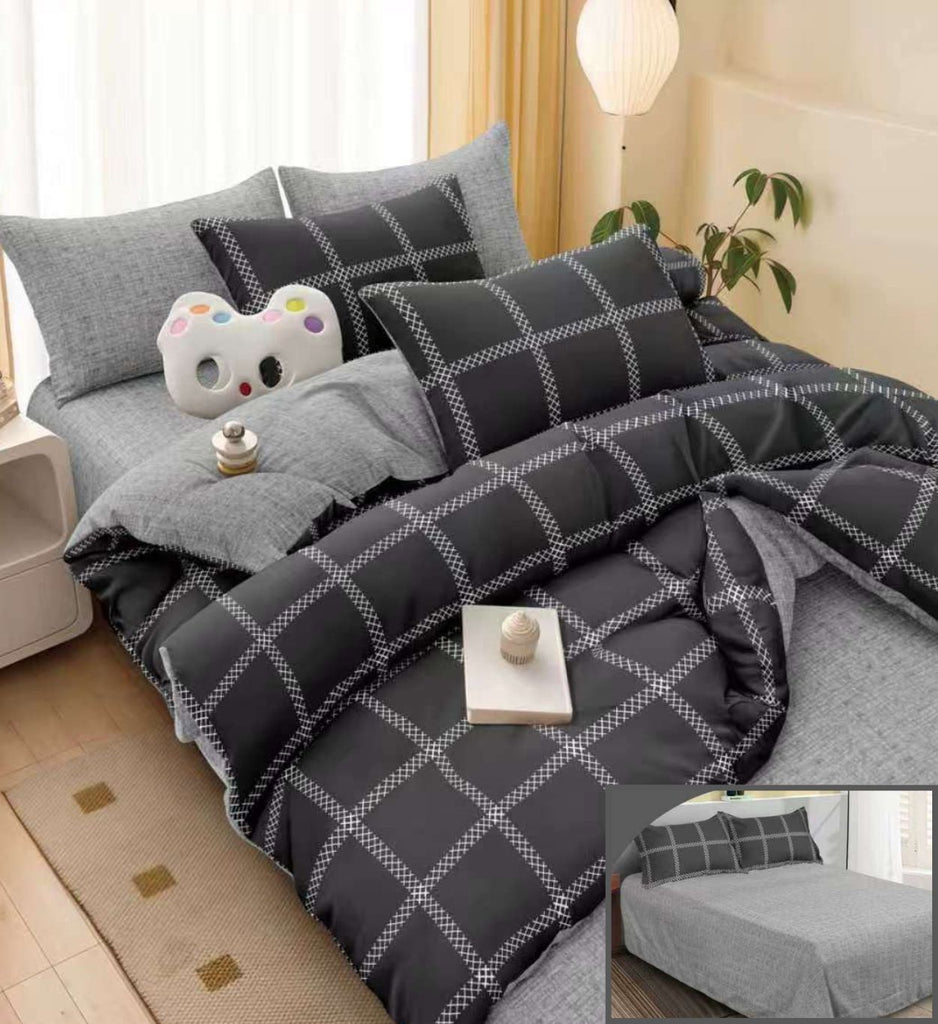 Lenjerii 1+1 Gratis Bumbac Satinat Pucioasa Negru Geometric L737