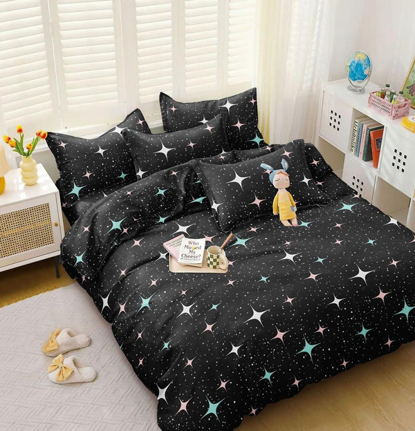 Lenjerii 1+1 Gratis Bumbac Satinat Pucioasa Negre Stelute L670