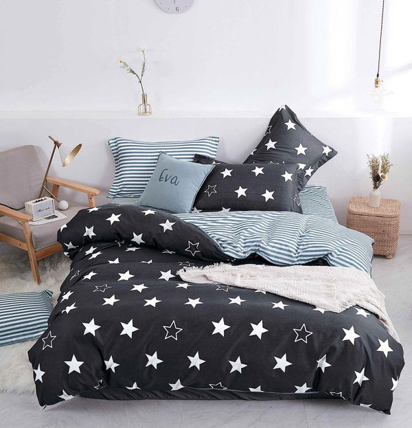 Lenjerii 1+1 Gratis Bumbac Satinat Pucioasa Negre Stelute L673