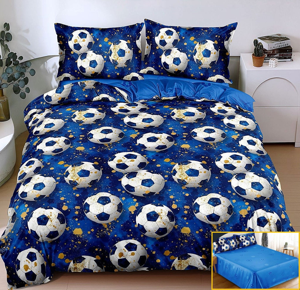 lenjerii 1+1 gratis bumbac satinat pucioasa albastru alb fotbal L732