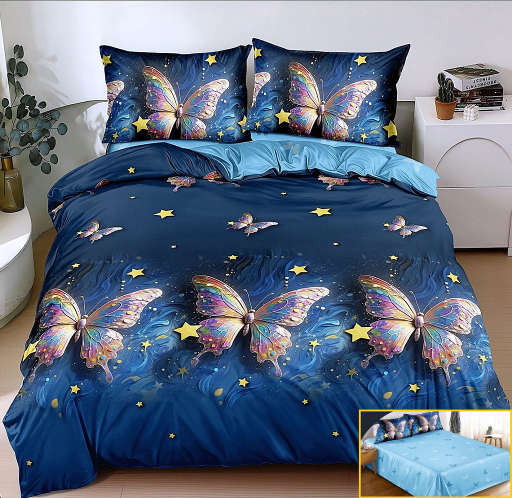 lenjerii 1+1 gratis bumbac satinat   pucioasa albastru stele fluturi L729