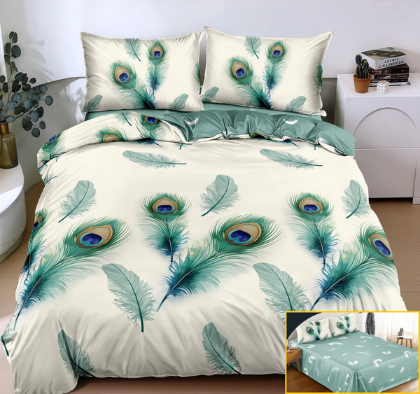 lenjerie bumbac satinat superior 4 piese pat dublu verde pene L712