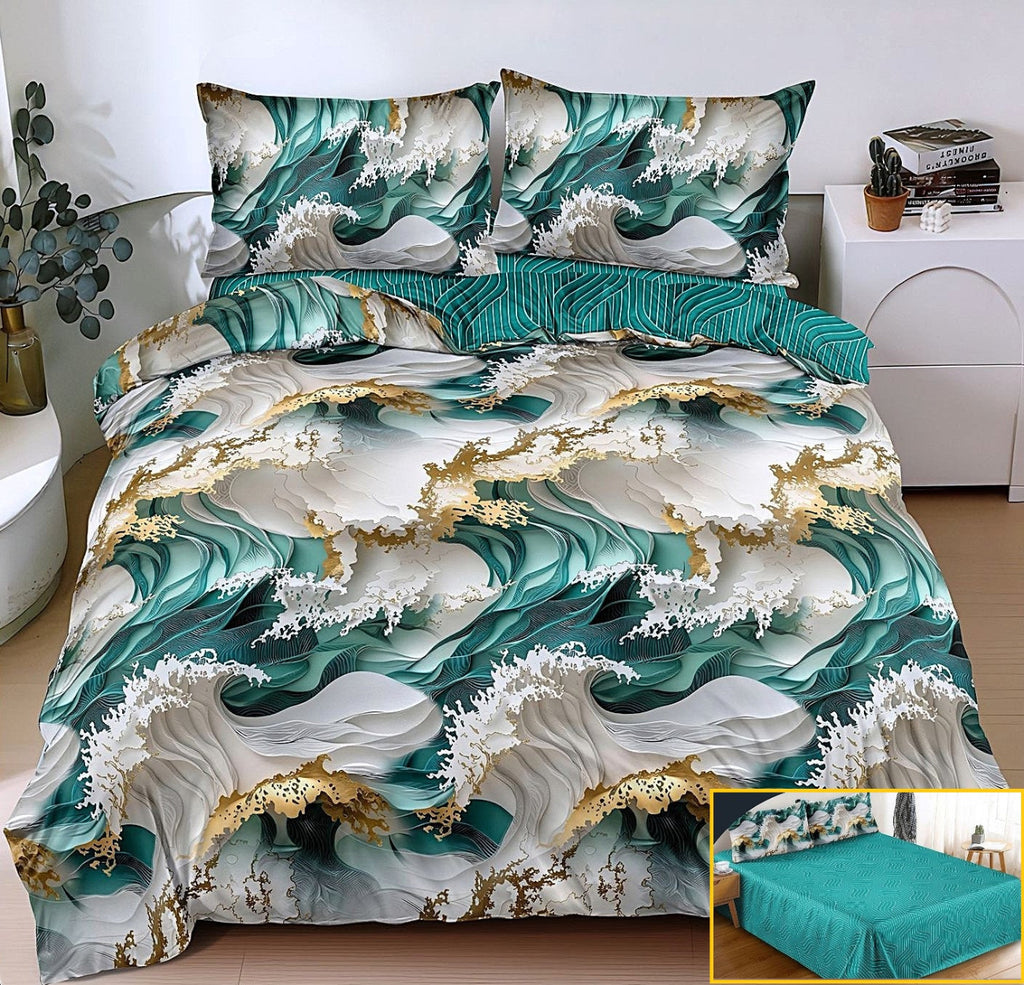 lenjerii 1+1 gratis bumbac satinat pucioasa verde alb valuri L726