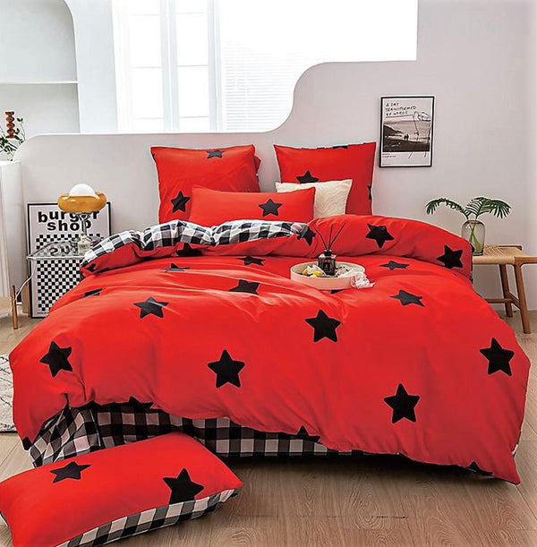 Lenjerii 1+1 Gratis Bumbac Satinat Pucioasa Rosii Stele Carouri L431