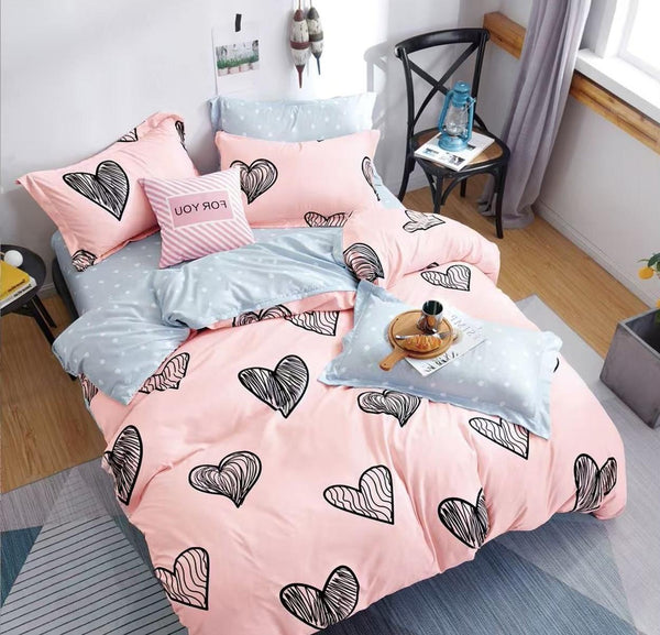 Lenjerii 1+1 Gratis Bumbac Satinat Pucioasa Roz Inimioare L480