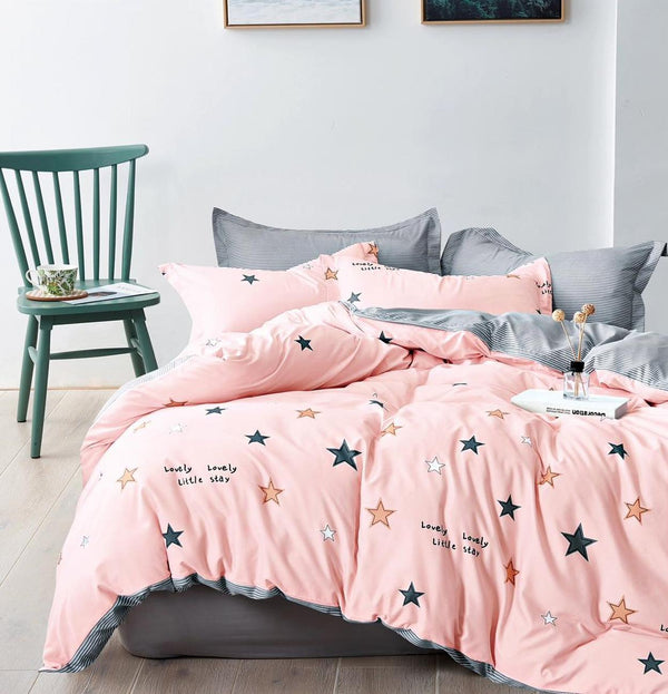 Lenjerii 1+1 Gratis Bumbac Satinat Pucioasa Roz Stele L532