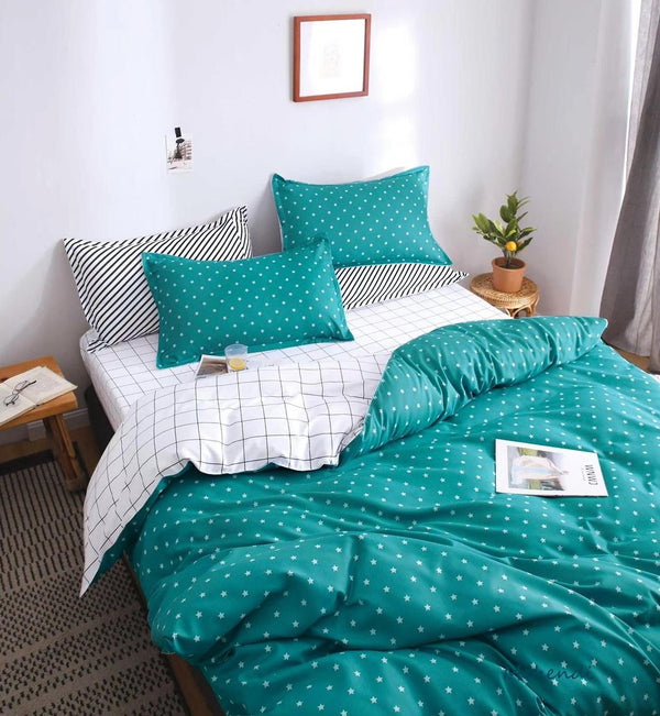 Lenjerii 1+1 Gratis Bumbac Satinat Pucioasa Turcoaz Stelute L422