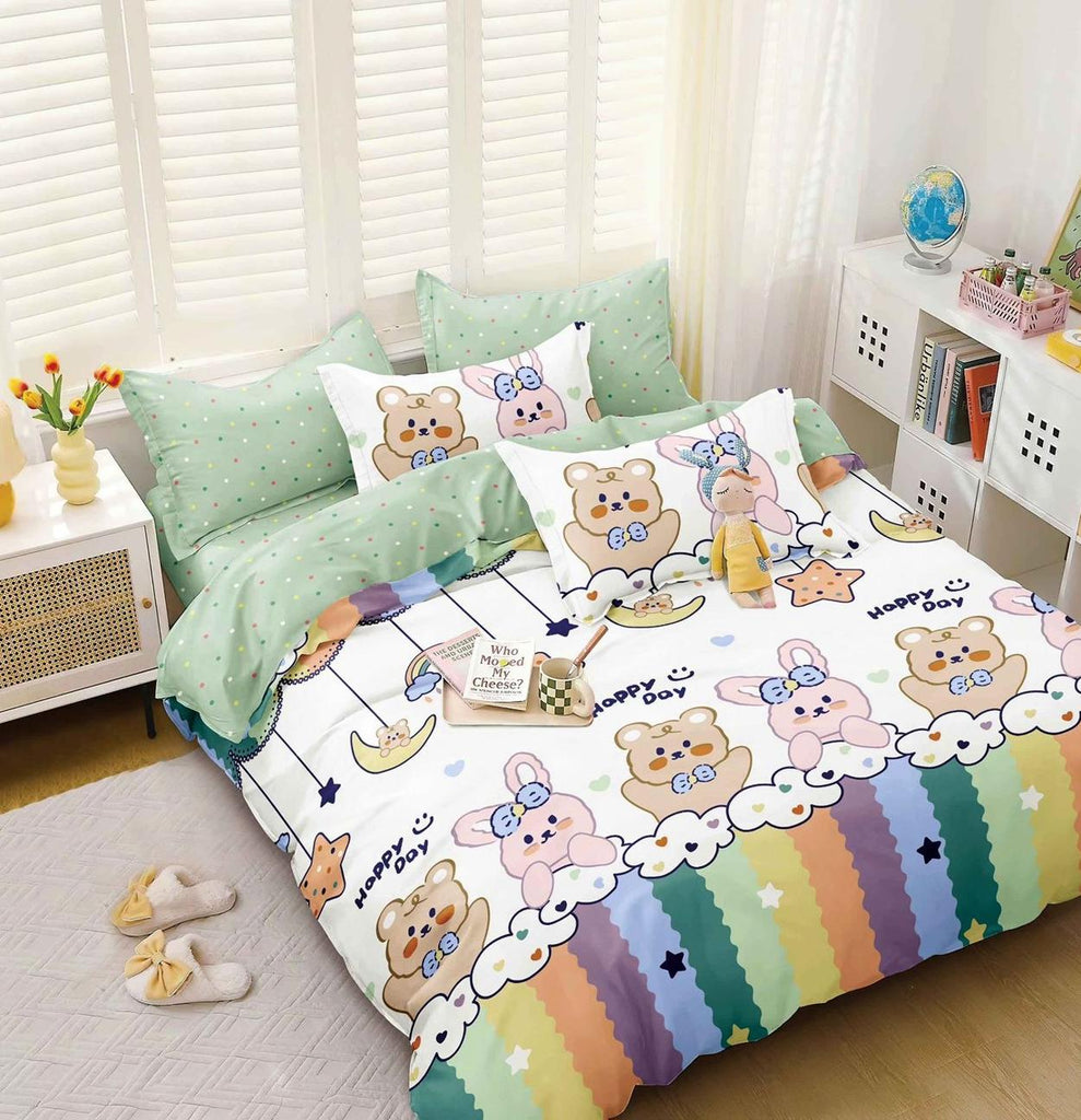 Lenjerii 1+1 Gratis Bumbac Satinat Pucioasa Multicolor Iepurasi Ursuleti L684
