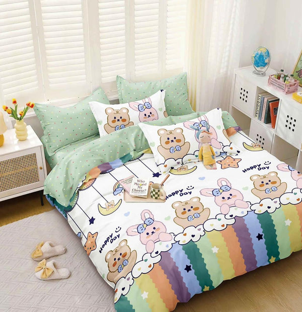 Lenjerii 1+1 Gratis Bumbac Satinat Pucioasa Multicolor Iepurasi Ursuleti L684