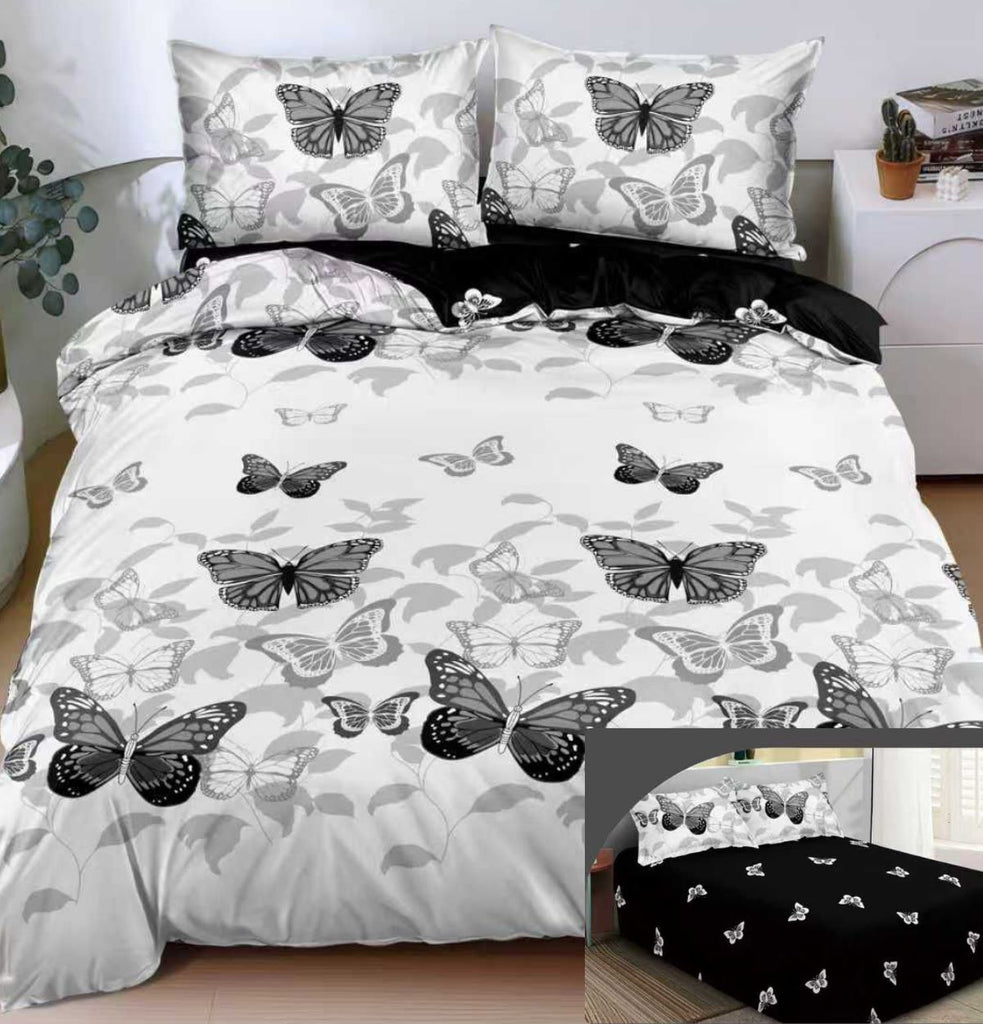 lenjerii 1+1 gratis bumbac satinat pucioasa alb gri negru fluturi L667
