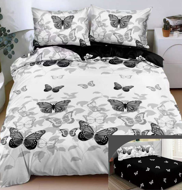 lenjerii 1+1 gratis bumbac satinat pucioasa alb gri negru fluturi L667