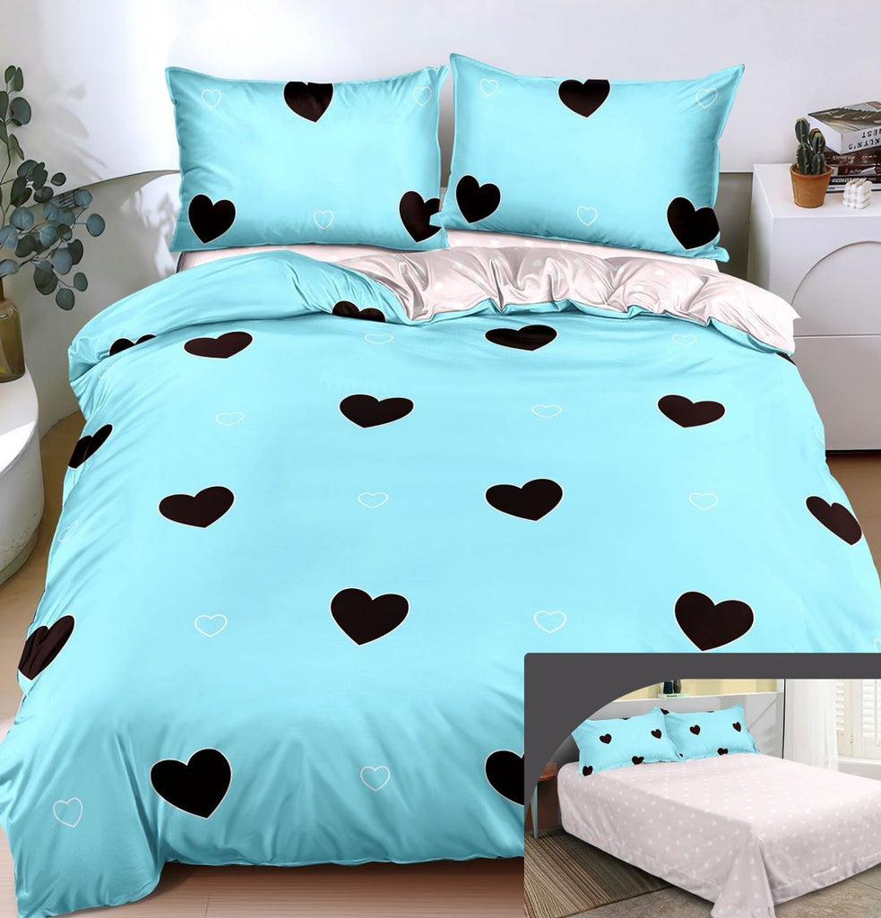 lenjerii 1+1 gratis bumbac satinat pucioasa albastru deschis inimioare negre L249