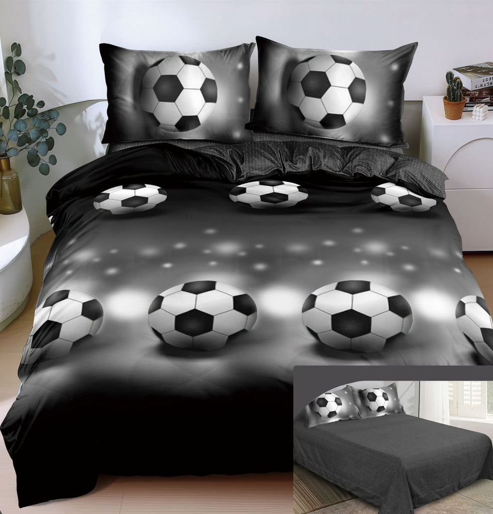 lenjerii 1+1 gratis bumbac satinat pucioasa negru alb fotbal L735