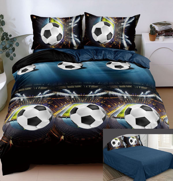 lenjerii 1+1 gratis bumbac satinat pucioasa albastru negru fotbal L734