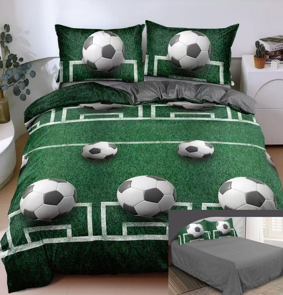 lenjerii 1+1 gratis bumbac satinat pucioasa verde negru fotbal L736