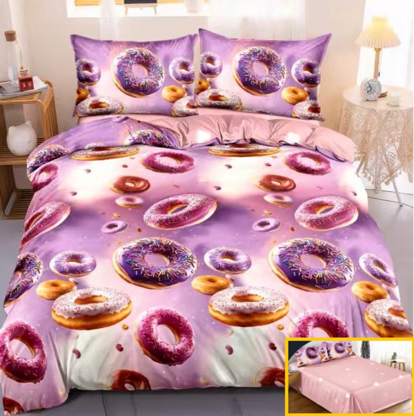 lenjerie bumbac satinat superior 4 piese pat dublu roz gogosi L717