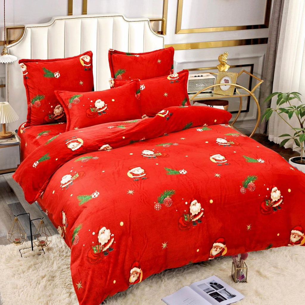 Lenjerii Cocolino Premium Craciun Pat Dublu Rosii Ornamente LCJ609