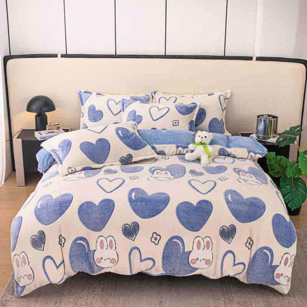 Lenjerii Cocolino Single O Persoana Alb Albastru Inimioare LSCJ05