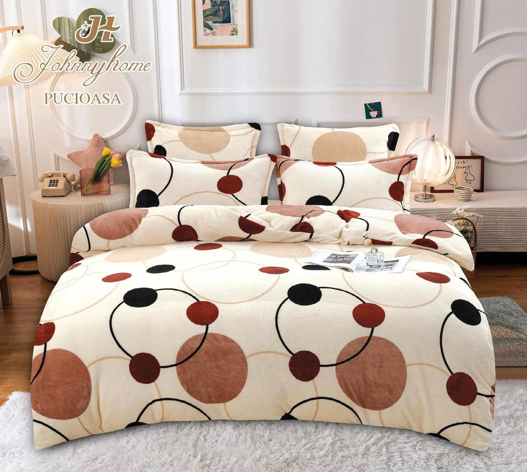 Lenjerii Cocolino Premium Pat Dublu Maro Crem Buline LCC07