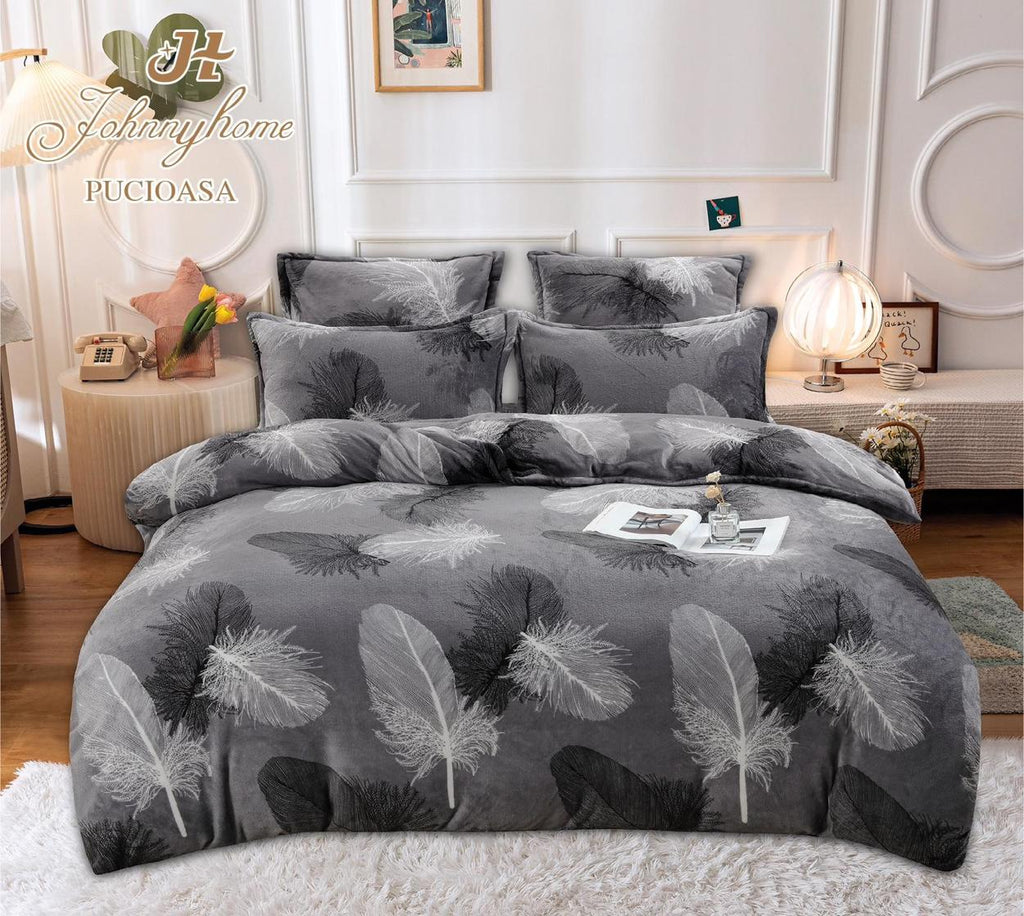 Lenjerii Cocolino Premium Pat Dublu Gri Pene LCC01