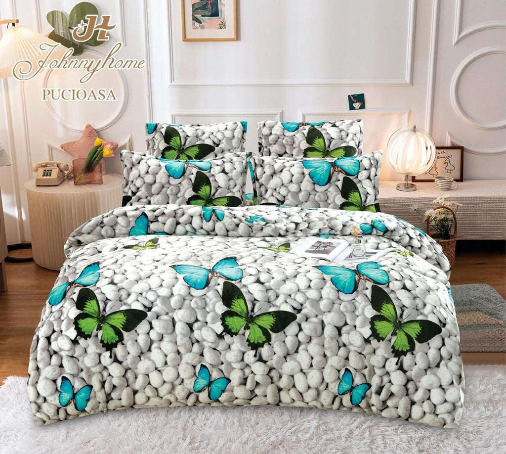 Lenjerii Cocolino Premium Pat Dublu Gri Fluturasi Pietre LCC08