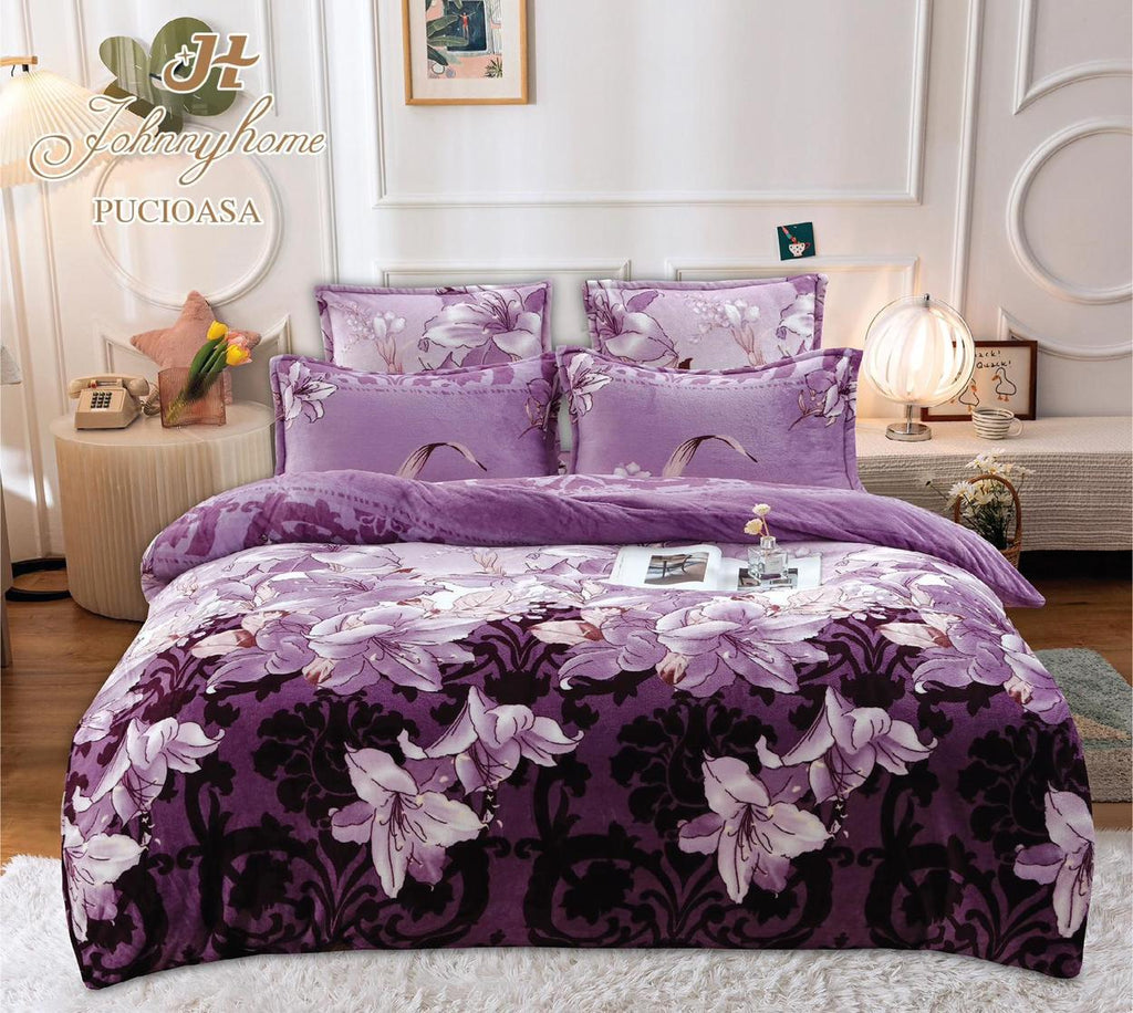 Lenjerii Cocolino Premium Pat Dublu Mov Floral LCC02