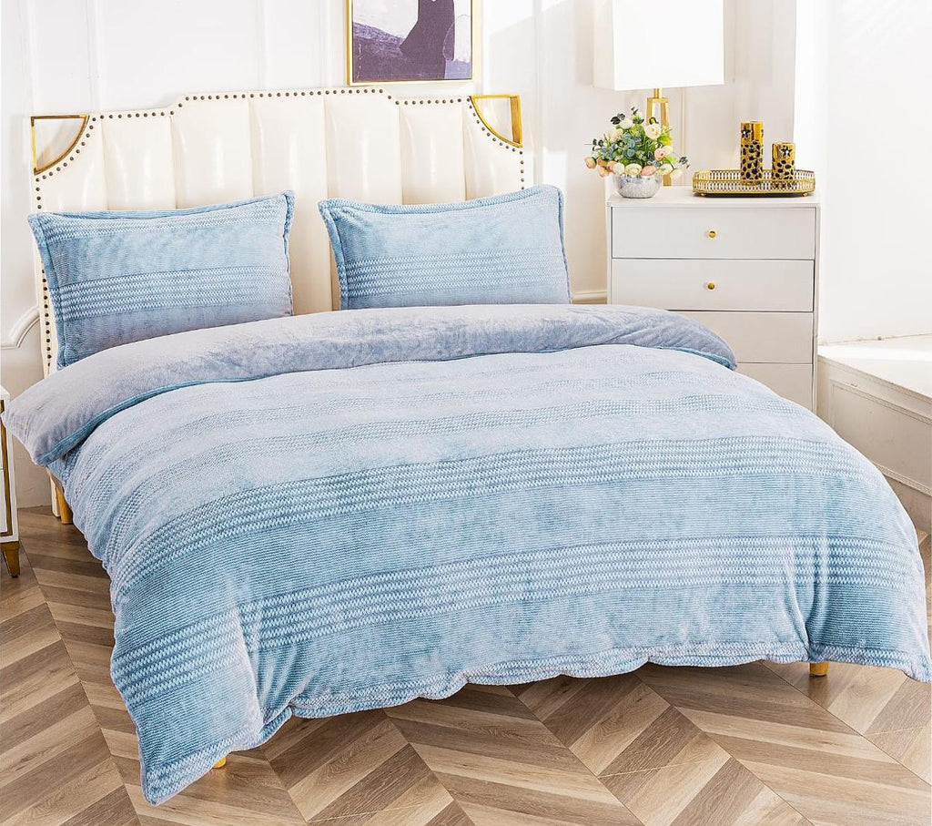 Lenjerii Pufoase Cocolino Pat Dublu Albastru Deschis Dungi LCA203