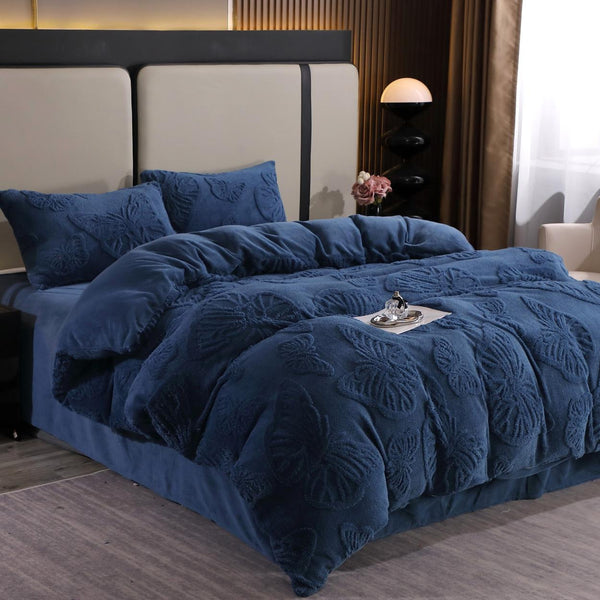 Lenjerii Pufoase Cocolino Pat Dublu Albastre Model Fluturi LCY301