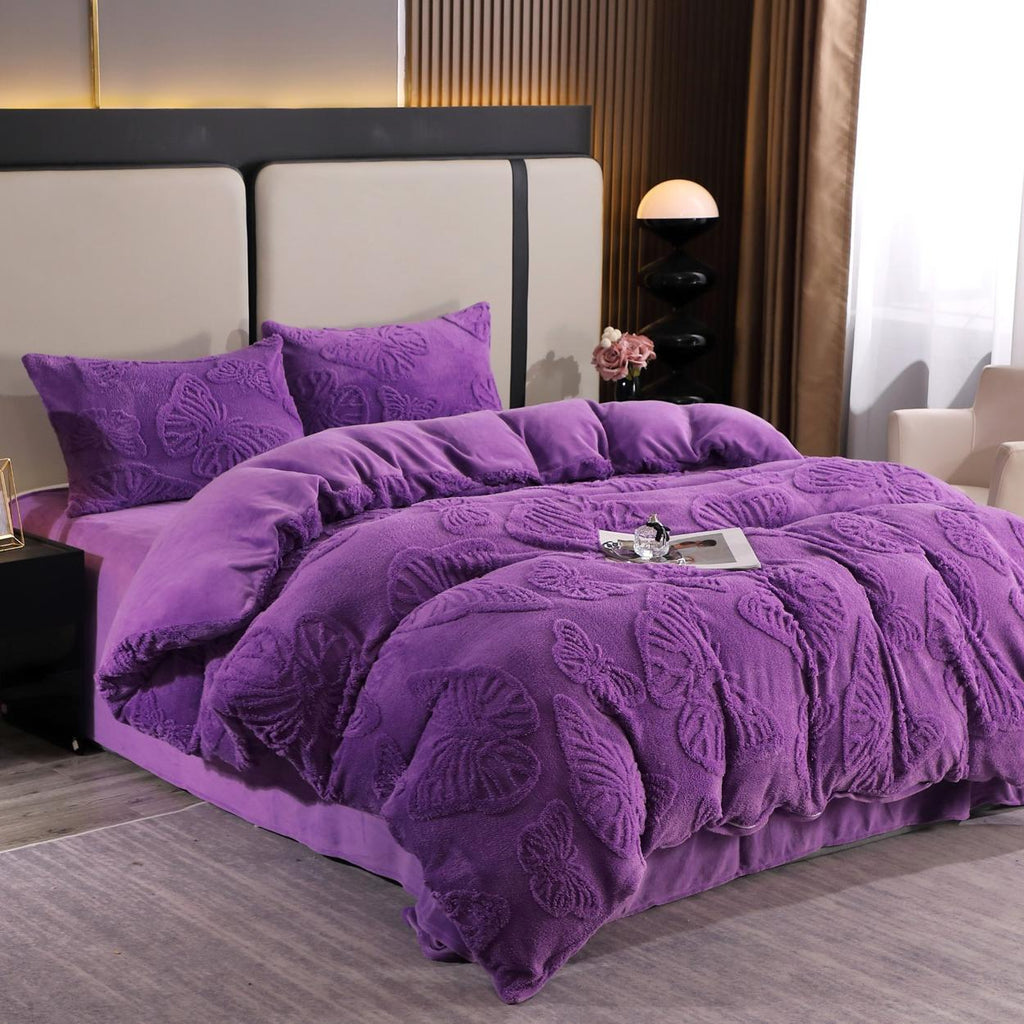 Lenjerii Pufoase Cocolino Pat Dublu Mov Model Fluturi LCY304