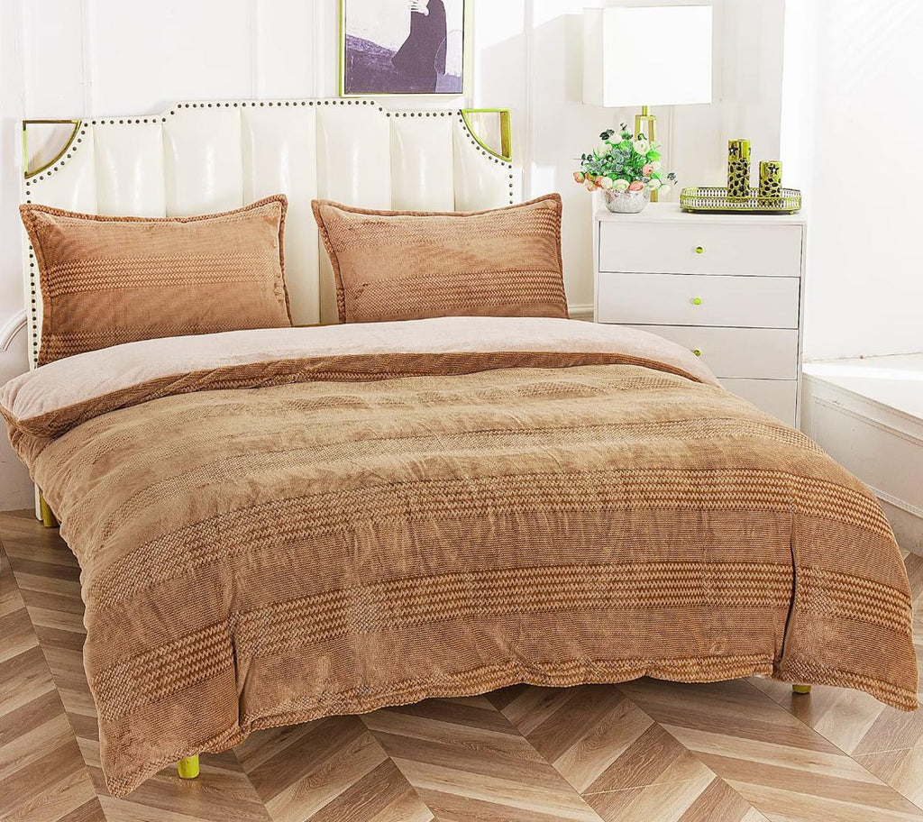 Lenjerii Pufoase Cocolino Pat Dublu Maro Deschis Cappucino Bej Inchis Dungi LCA204