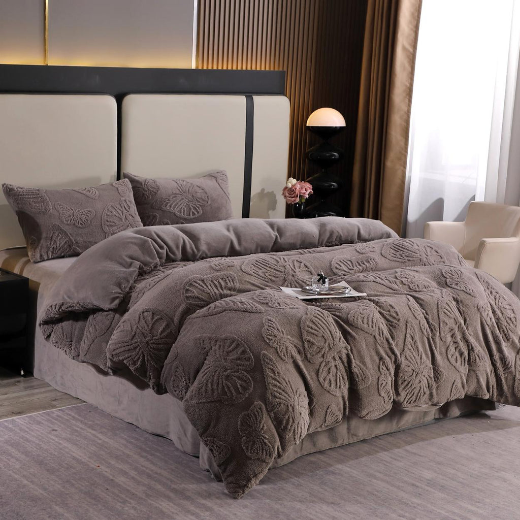 Lenjerii Pufoase Cocolino Pat Dublu Gri Model Fluturi LCY303