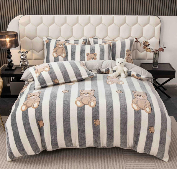 Lenjerii Cocolino cu Elastic Pat Dublu Albe Gri Dungi LCEJ26