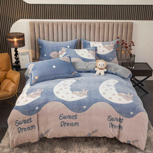 Lenjerii Cocolino cu Elastic Pat Dublu Albastre Semiluna LCEJ35