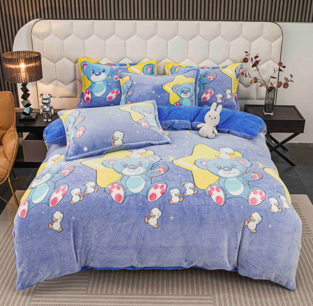 Lenjerii Cocolino cu Elastic Pat Dublu Albastre Ursuleti LCEJ31