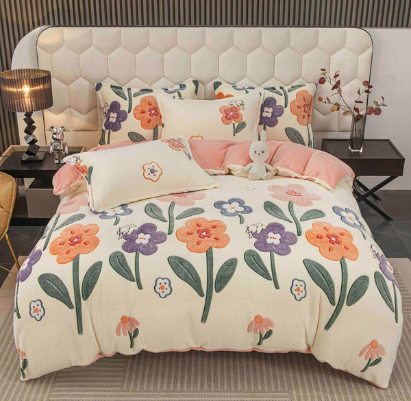 Lenjerii Cocolino cu Elastic Pat Dublu Crem Floral LCEJ33