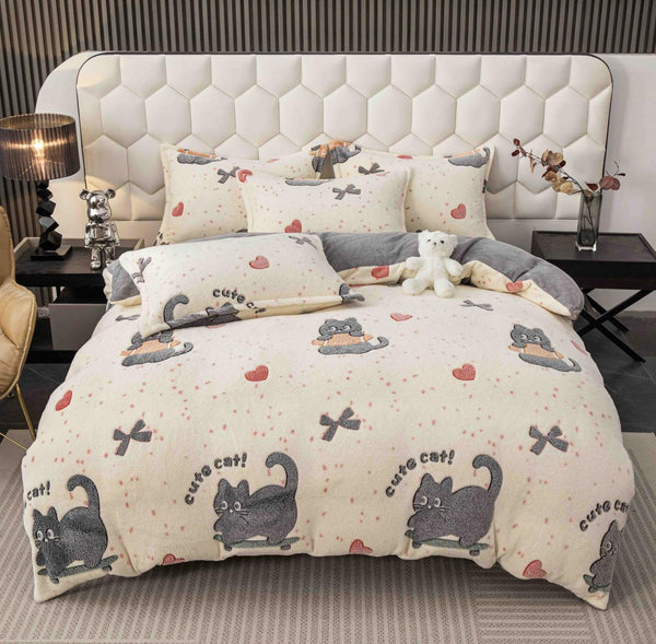 Lenjerii Cocolino cu Elastic Pat Dublu Crem Pisicute LCEJ28