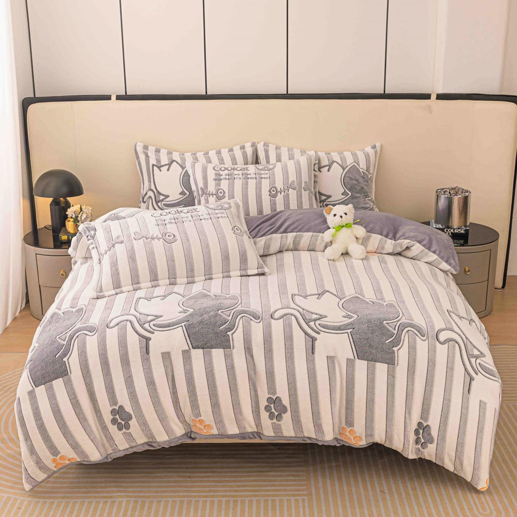 Lenjerii Cocolino cu Elastic Pat Dublu Gri Pisici LCEJ17