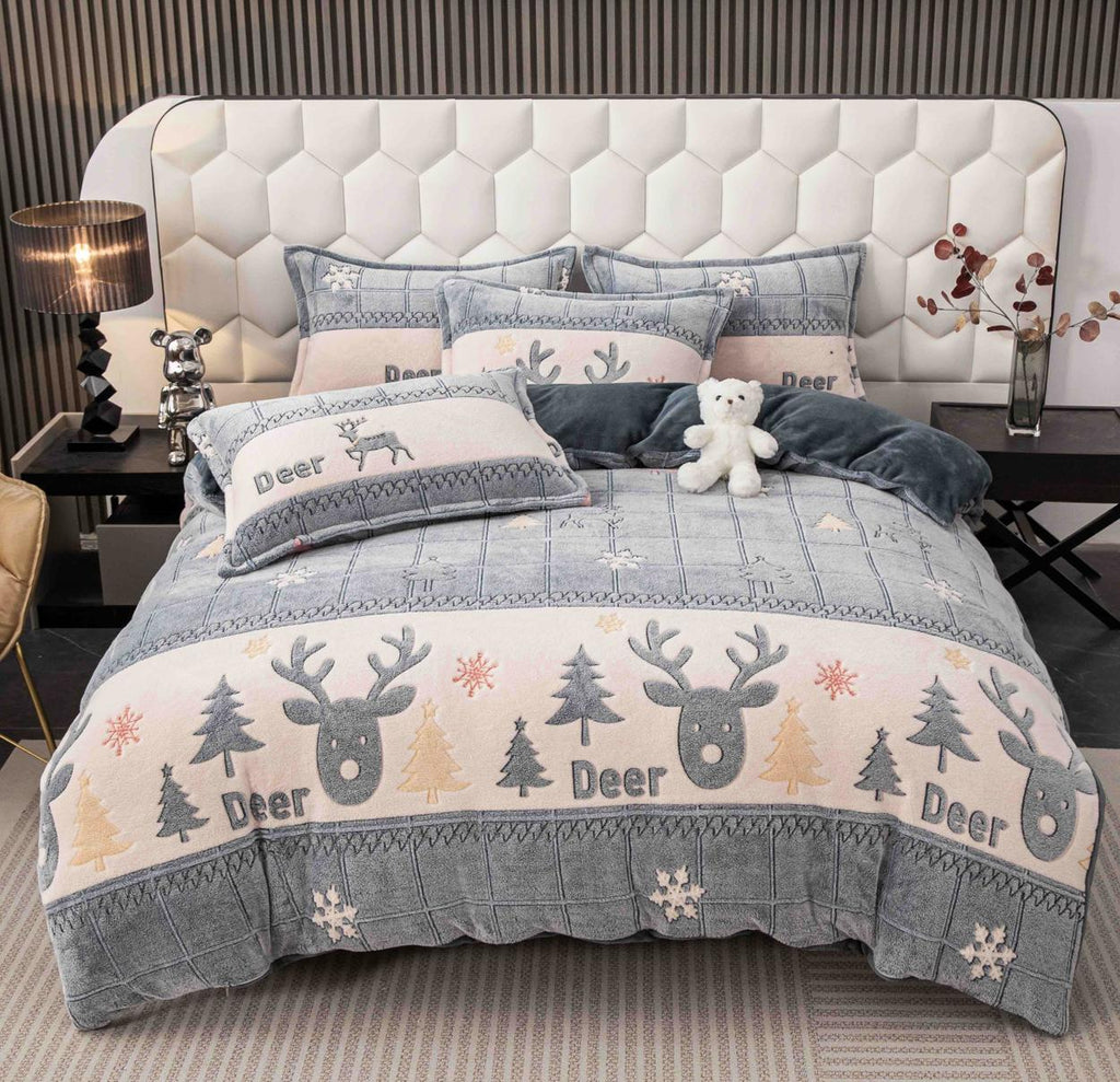 Lenjerii Cocolino cu Elastic Pat Dublu Gri Reni  LCEJ25