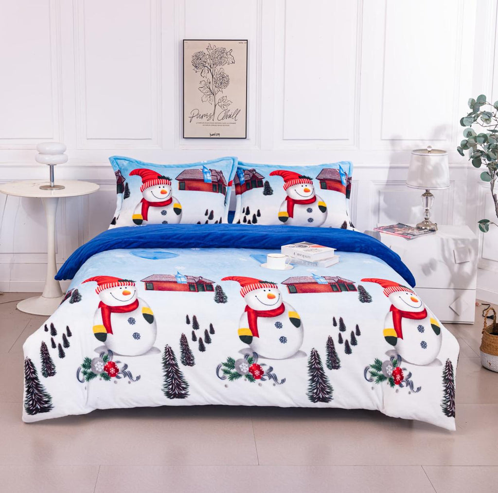 Lenjerii Cocolino cu Elastic Pat Dublu Albastru Alb Craciun LCA109
