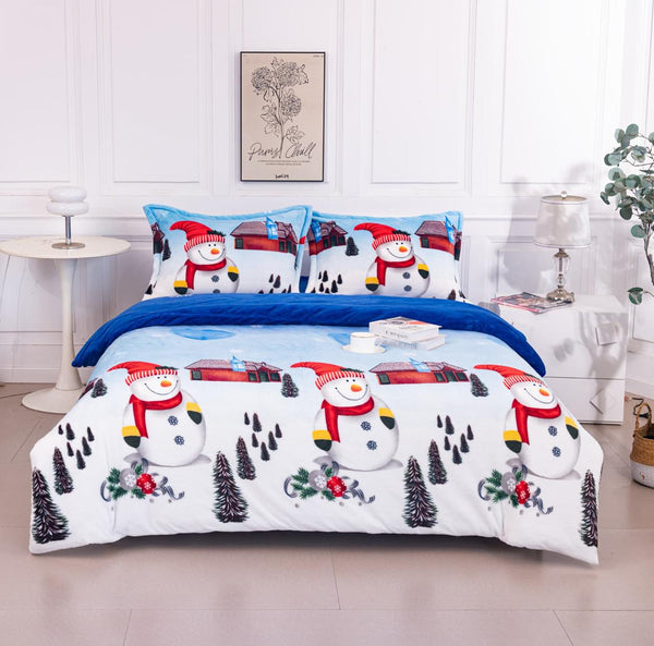 Lenjerii Cocolino cu Elastic Pat Dublu Albastru Alb Craciun LCA109