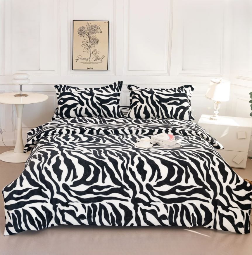 Lenjerii Cocolino cu Elastic Pat Dublu Alb Negru Zebra LCA111