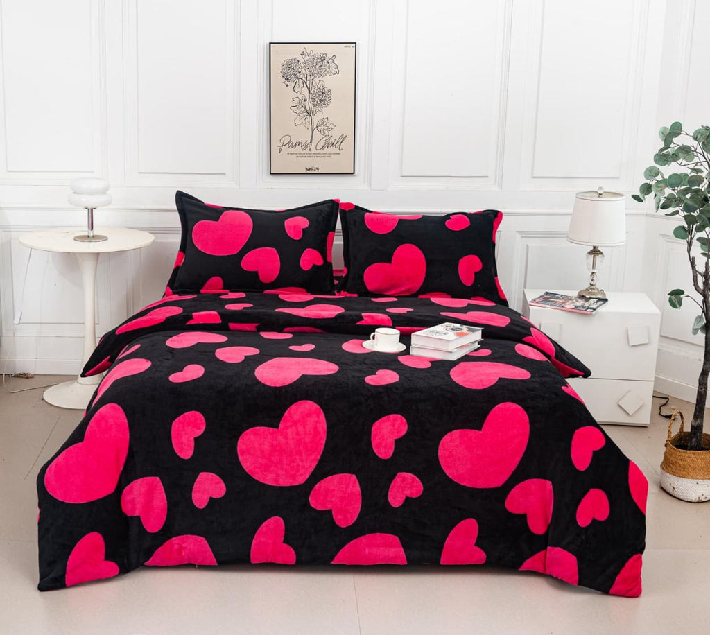 Lenjerii Cocolino cu Elastic Pat Dublu Negre Inimioare Roz LCA100