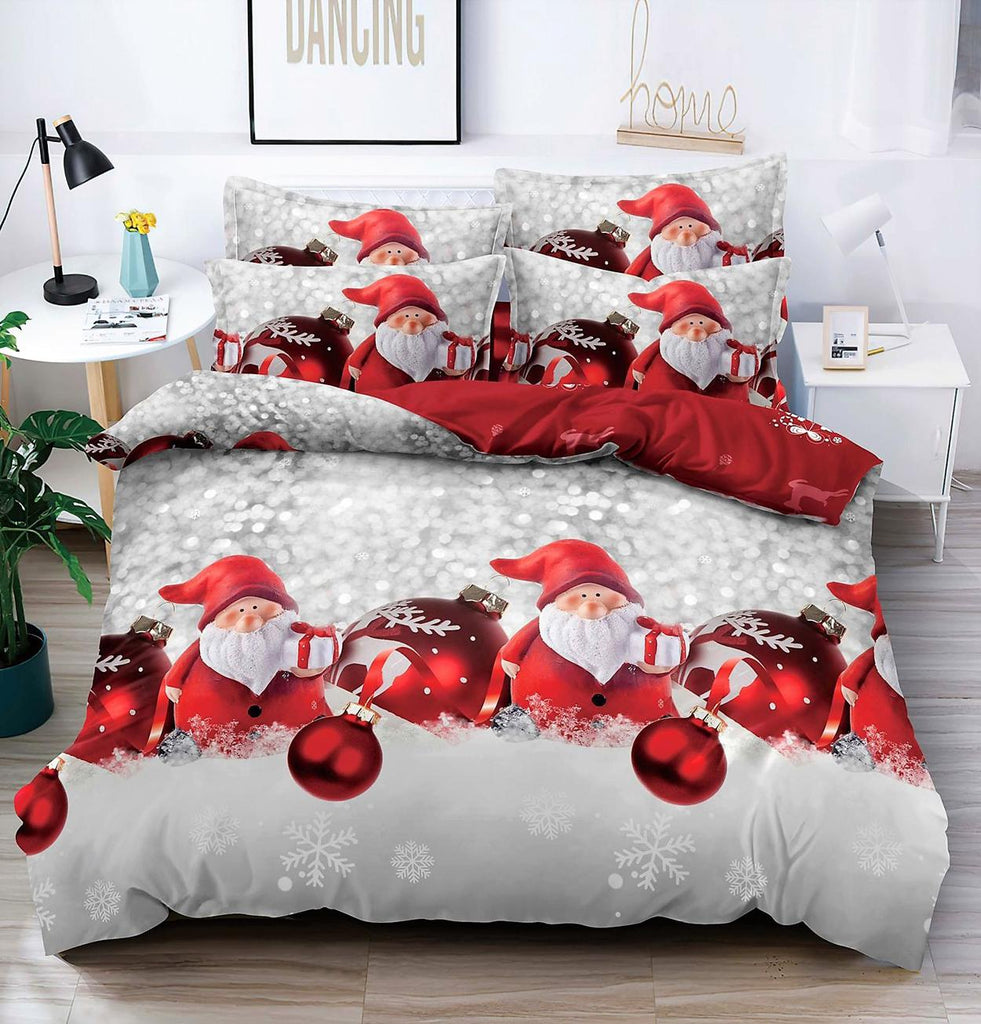 Lenjerii Bumbac Finet Pat 1 Persoana Craciun Albe Globuri LSJ804