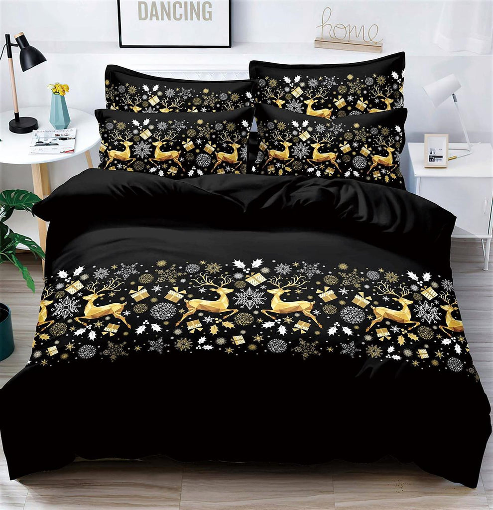 Lenjerii Bumbac Finet Pat 1 Persoana Craciun Negre Reni LSJ811