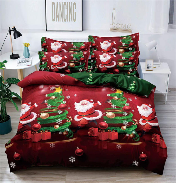 Lenjerii Bumbac Finet Pat Dublu Craciun Rosii Brazi BCJ126