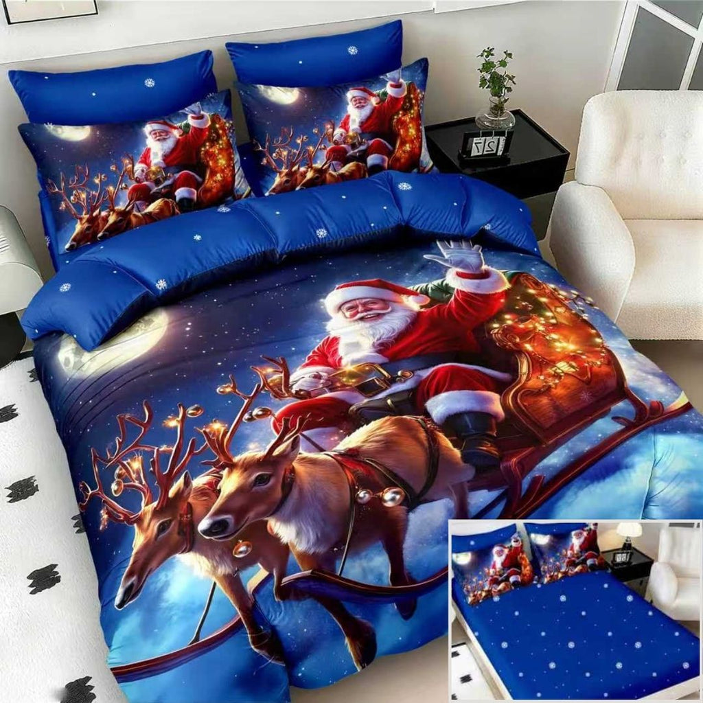Lenjerii cu Elastic Bumbac Finet Craciun Print 5D Albastru Mos Craciun BFEQ116